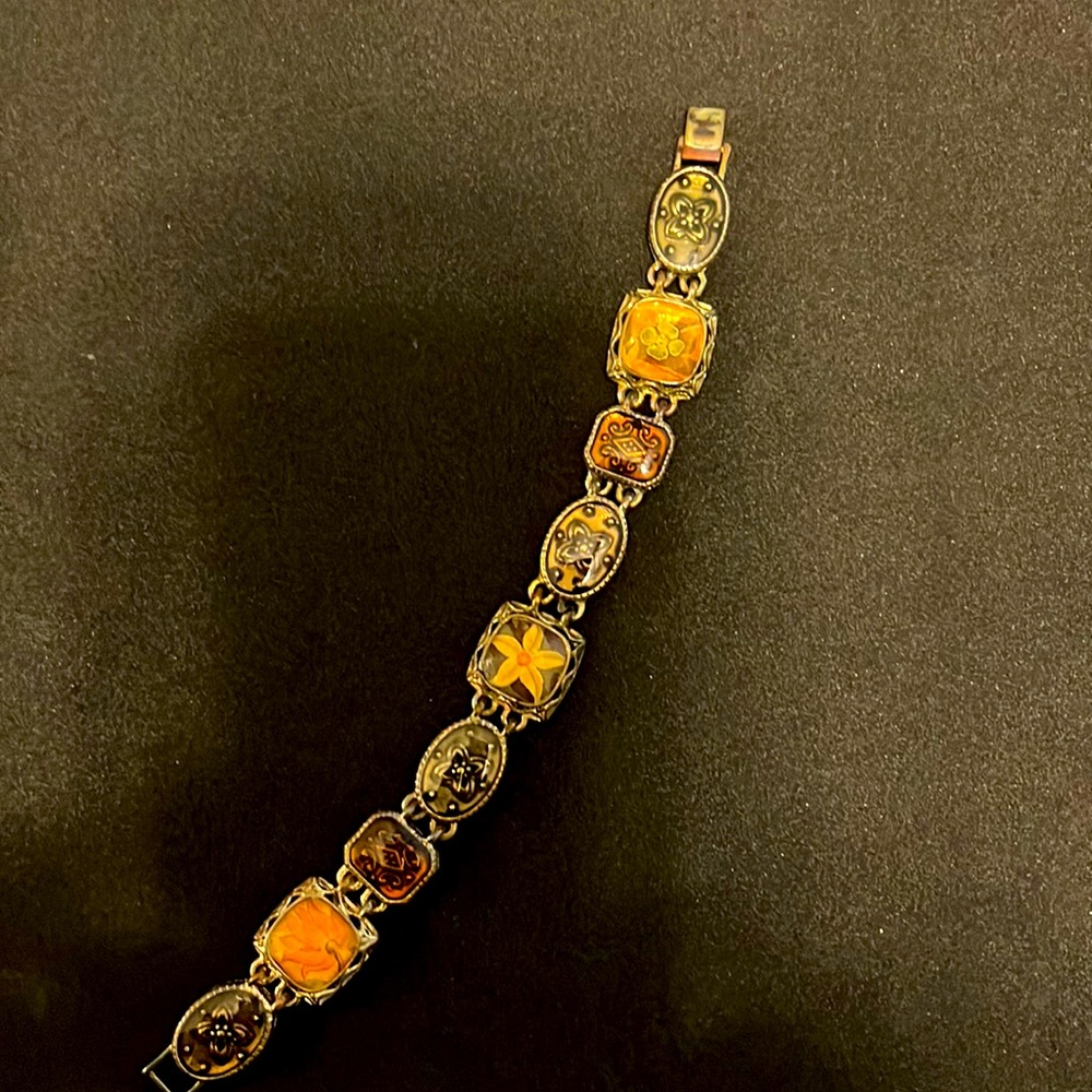 Art deco vintage Lauren Conrad flower design/10k gold plated linked bracelets
